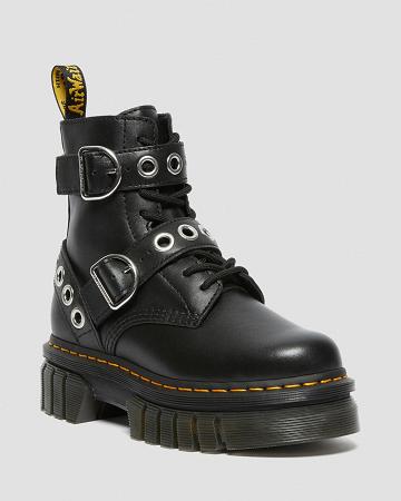 Women's Dr Martens Audrick Hardware Leather Platform Boots Black | AU 233FDN